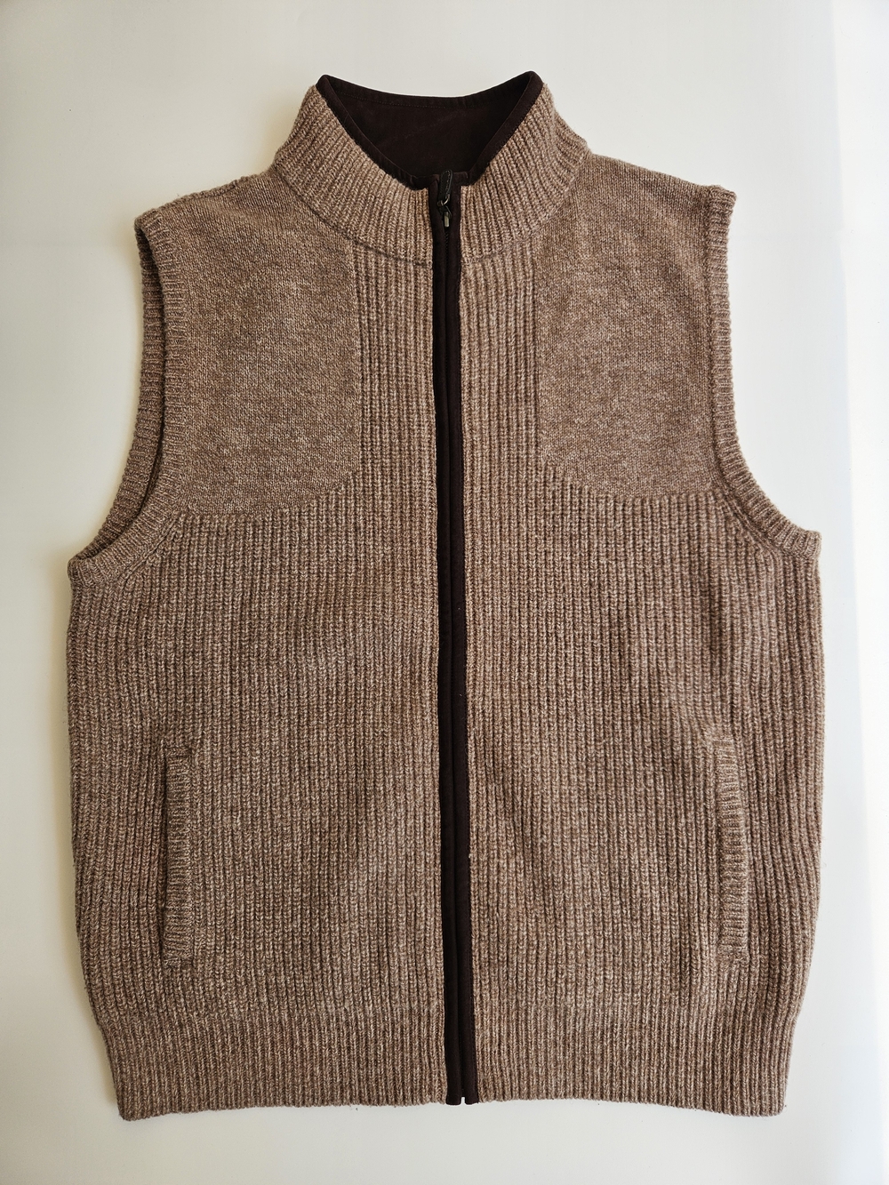 L.L.Bean 100% Merino Lambswool Full Zip Sweater Vest Men’s Medium Brown